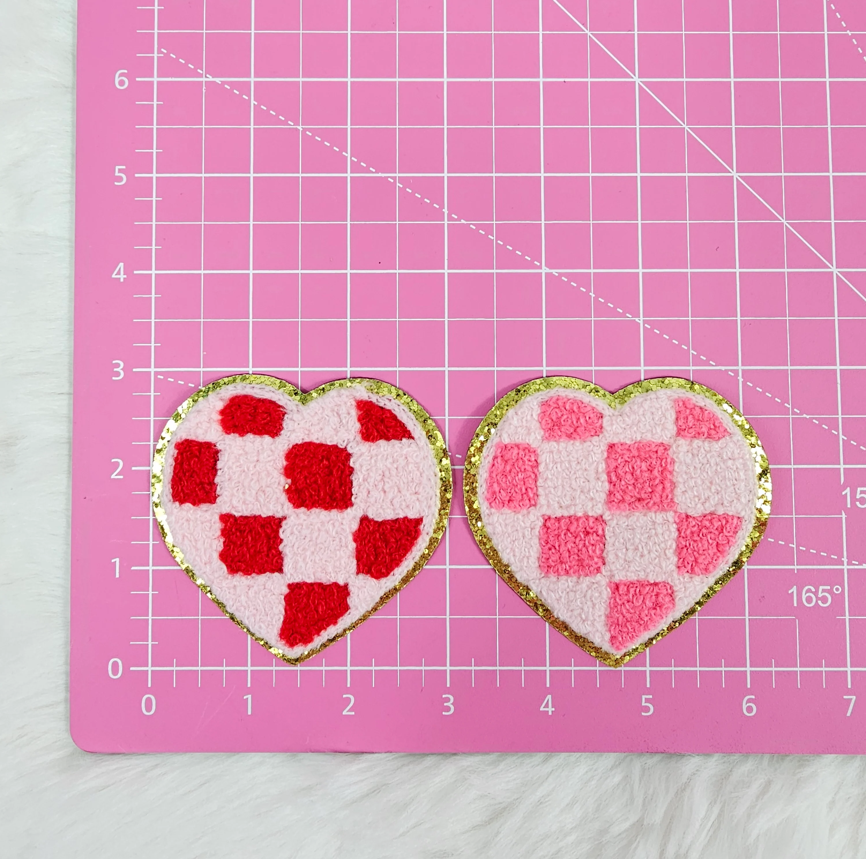 Checkered Heart Chenille Gold Glitter Iron On Patch - Image 4