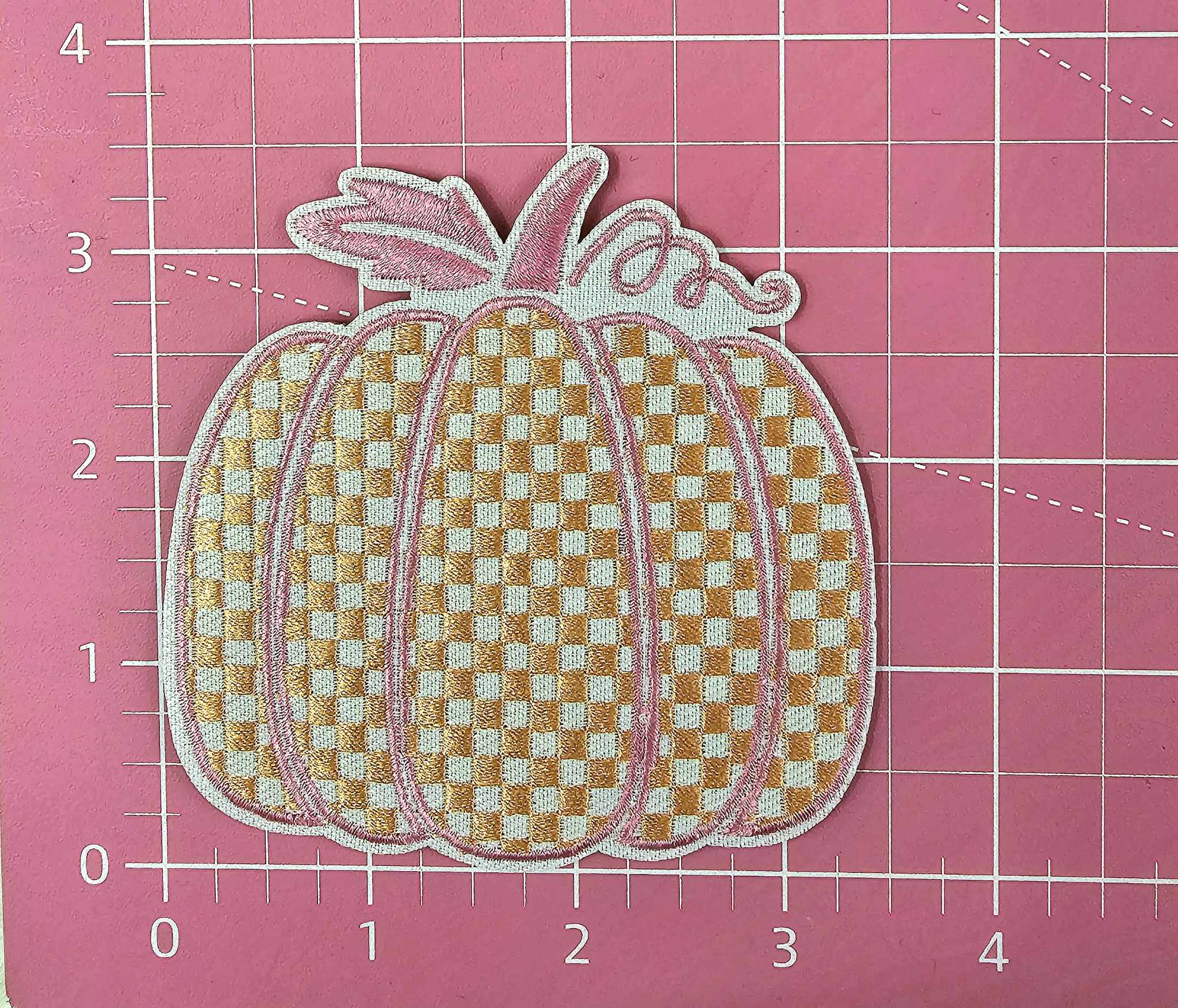Checkered Orange and Pink Pumpkin Embroidery Iron On Patch - Image 3