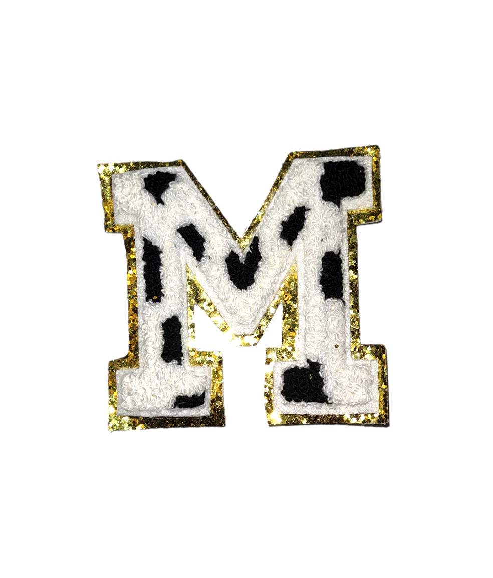 Cow Print Chenille Gold Glitter Iron On Patches - Image 3