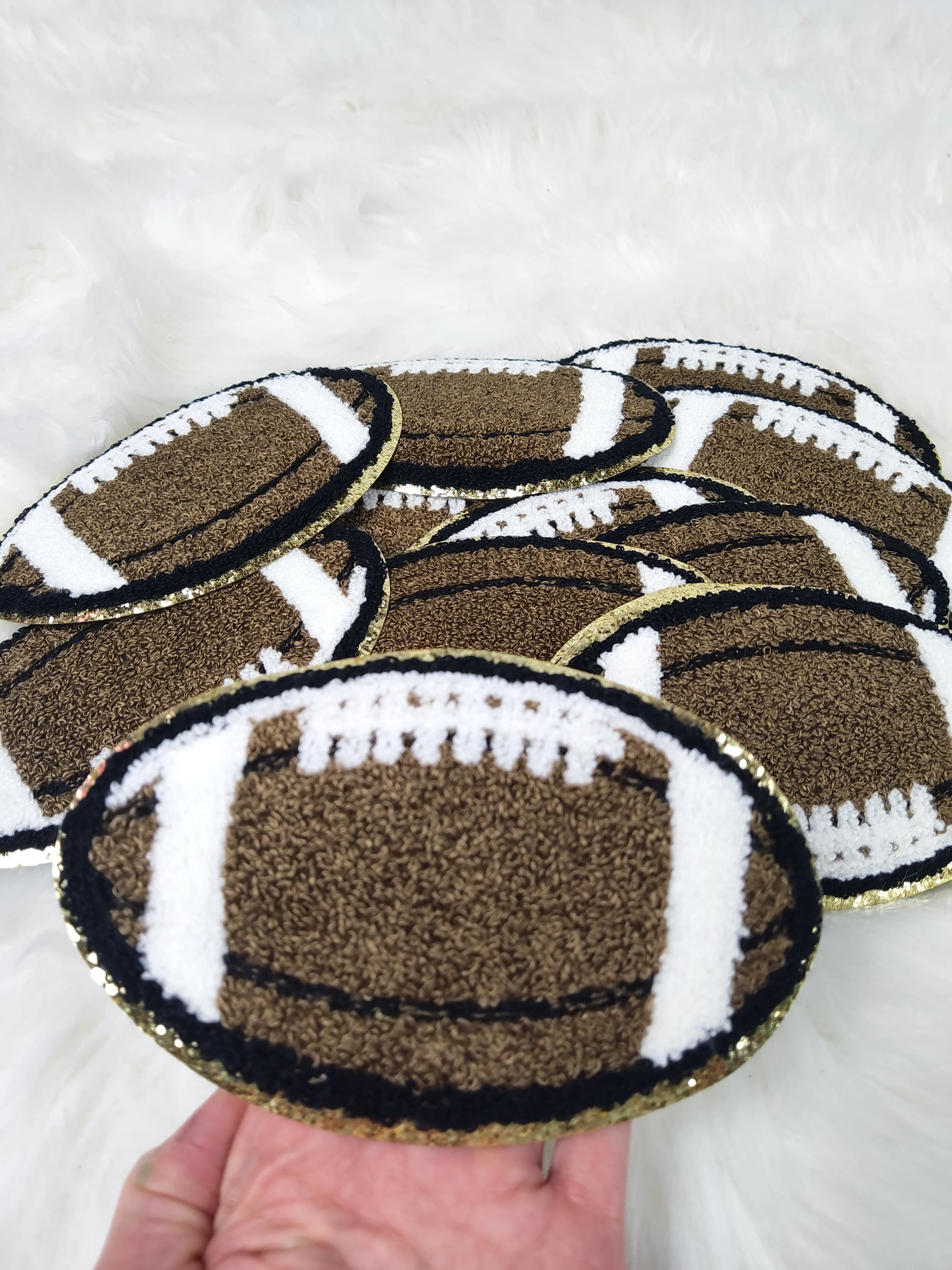 Football Chenille Gold Glitter Iron On Patch - Image 5