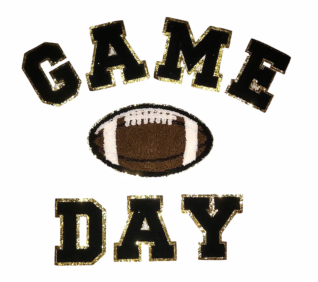 Football Chenille Gold Glitter Iron On Patch - Image 6