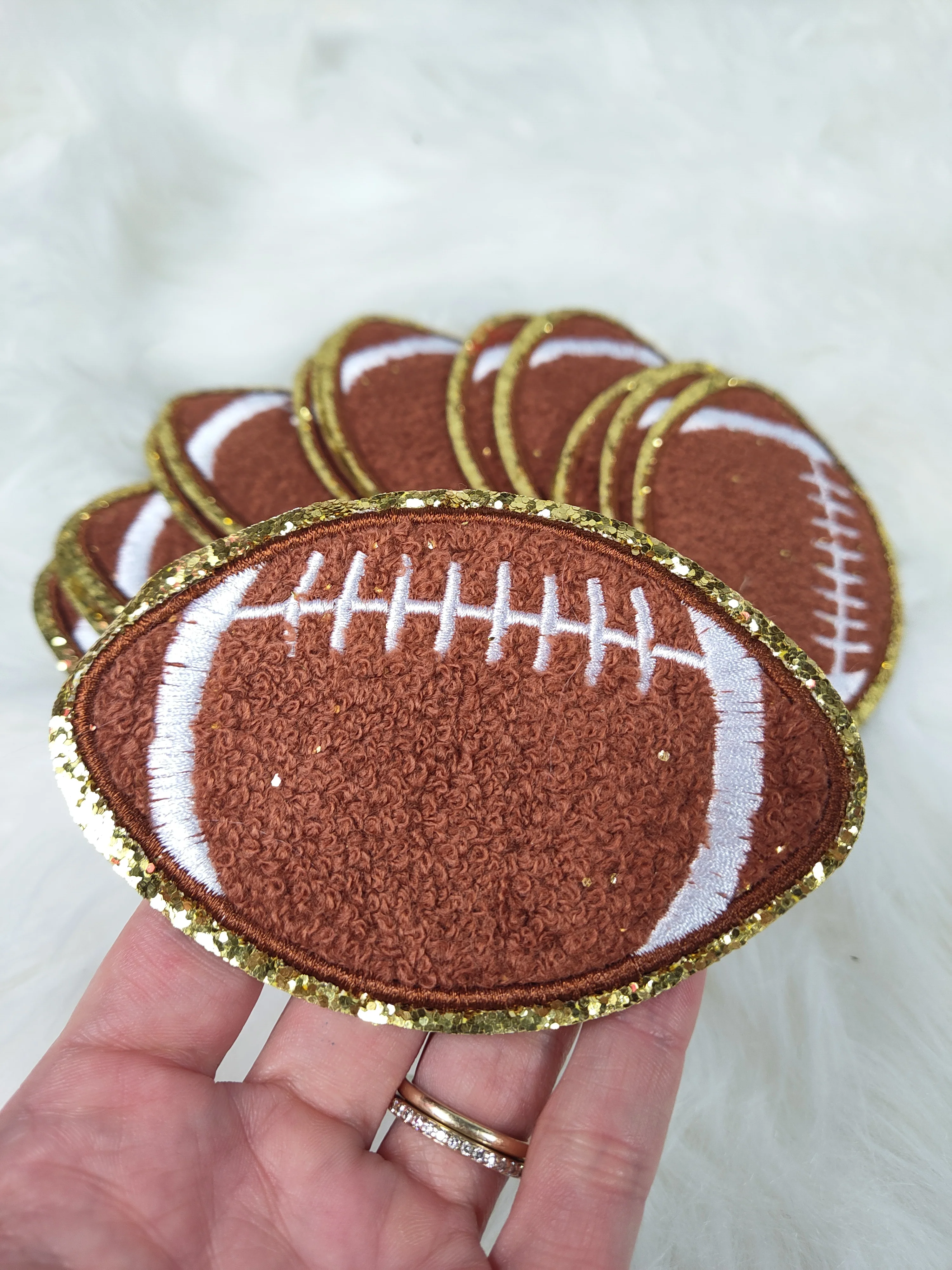Football Chenille Gold Glitter Iron On Patch - Image 7
