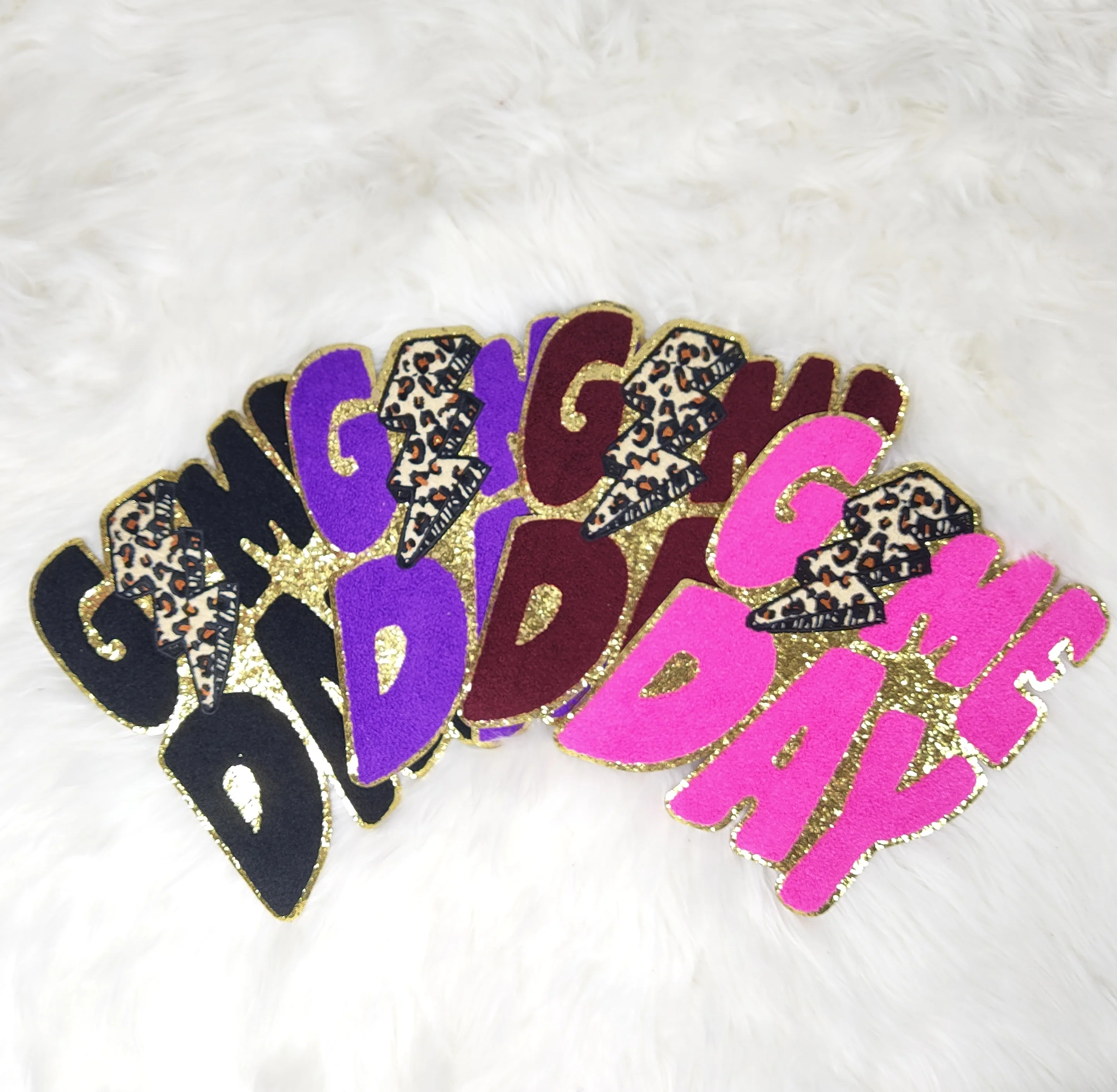 Game Day Cheetah Lightning Bolt Large Chenille Gold Glitter Iron-on Patch - Image 3