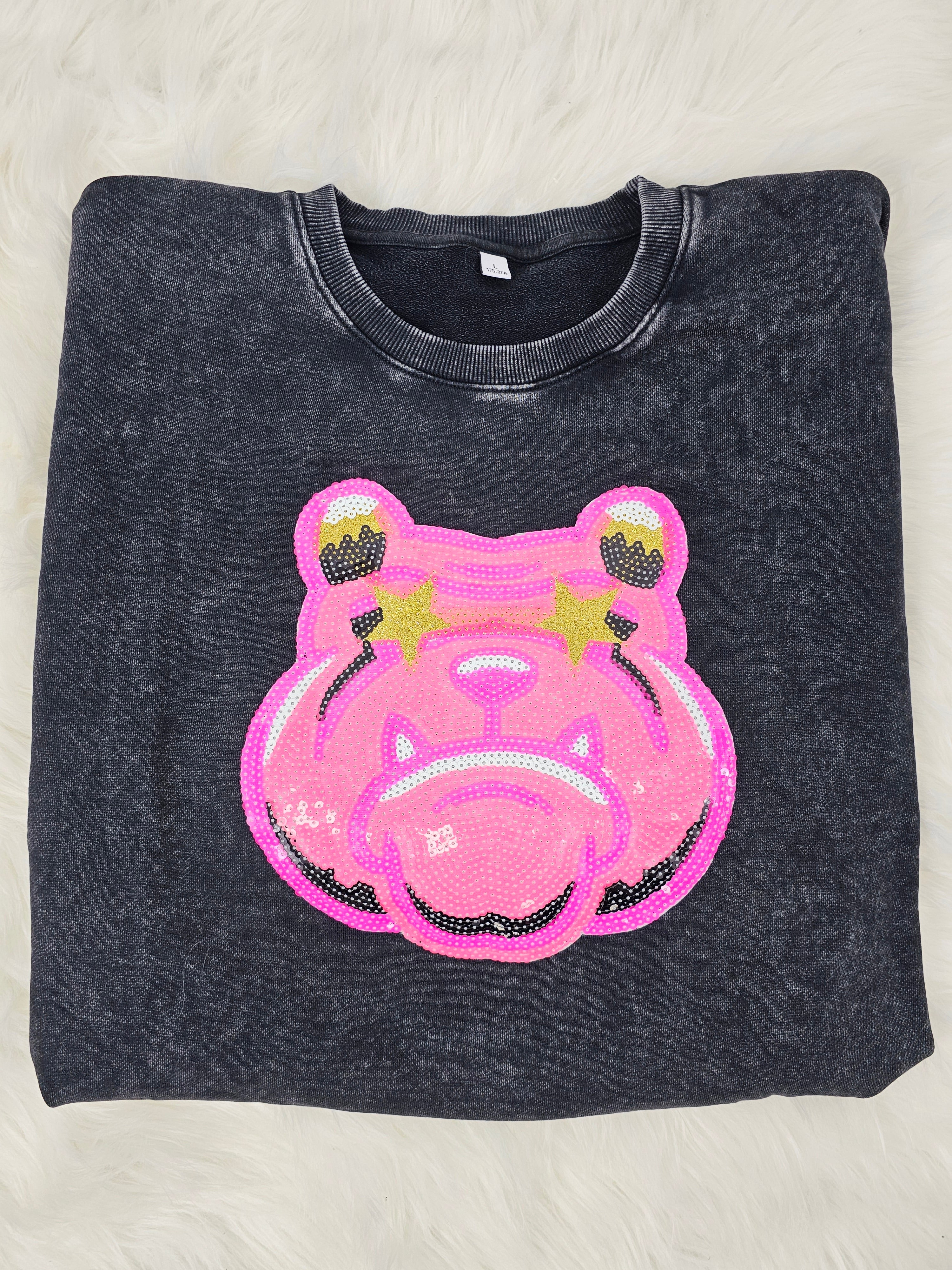 Hot Pink Bulldog Mascot Sequin on Acid Wash Crews by Pretty Preppy Co. - Image 10