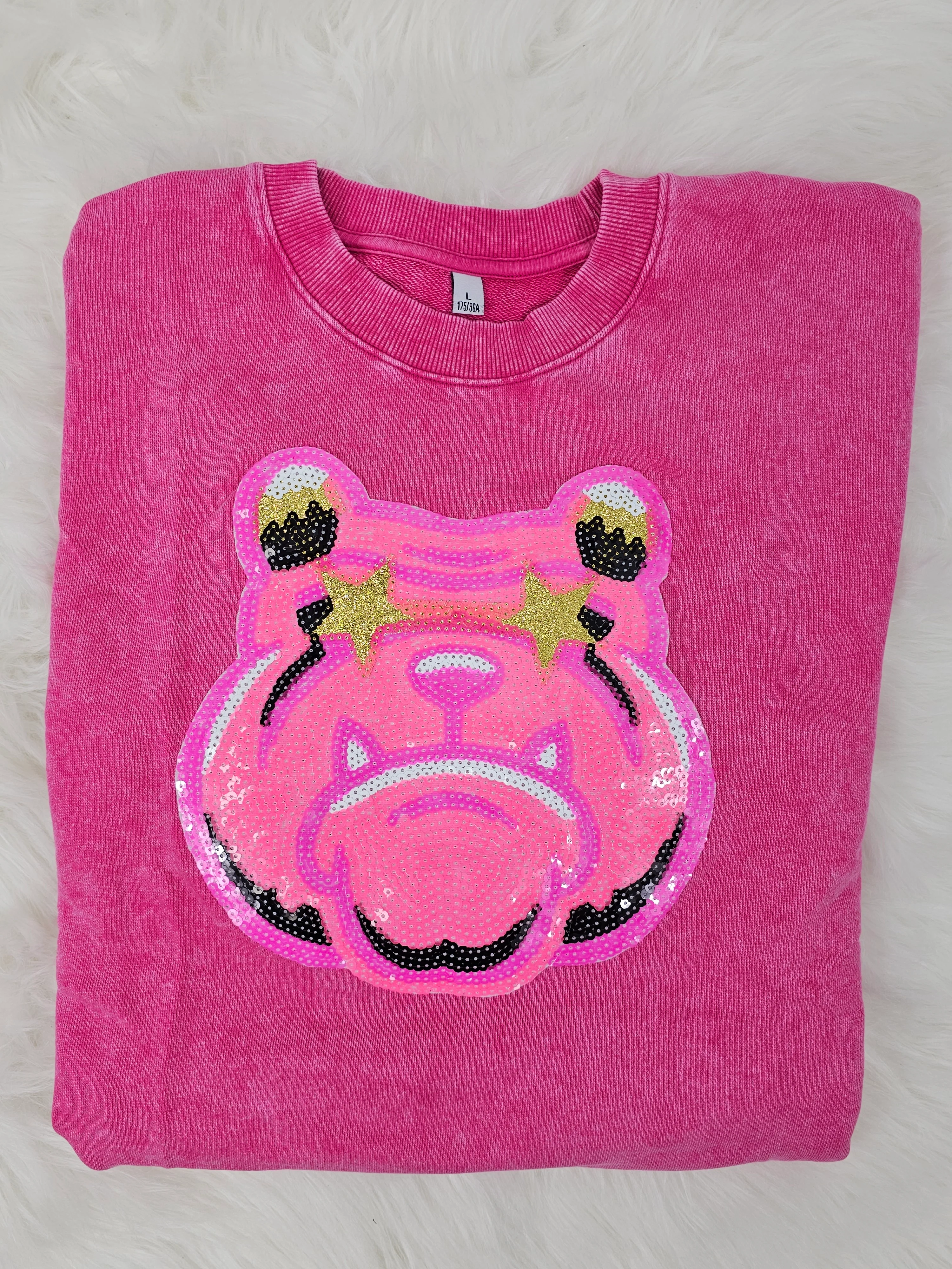 Hot Pink Bulldog Mascot Sequin on Acid Wash Crews by Pretty Preppy Co. - Image 8