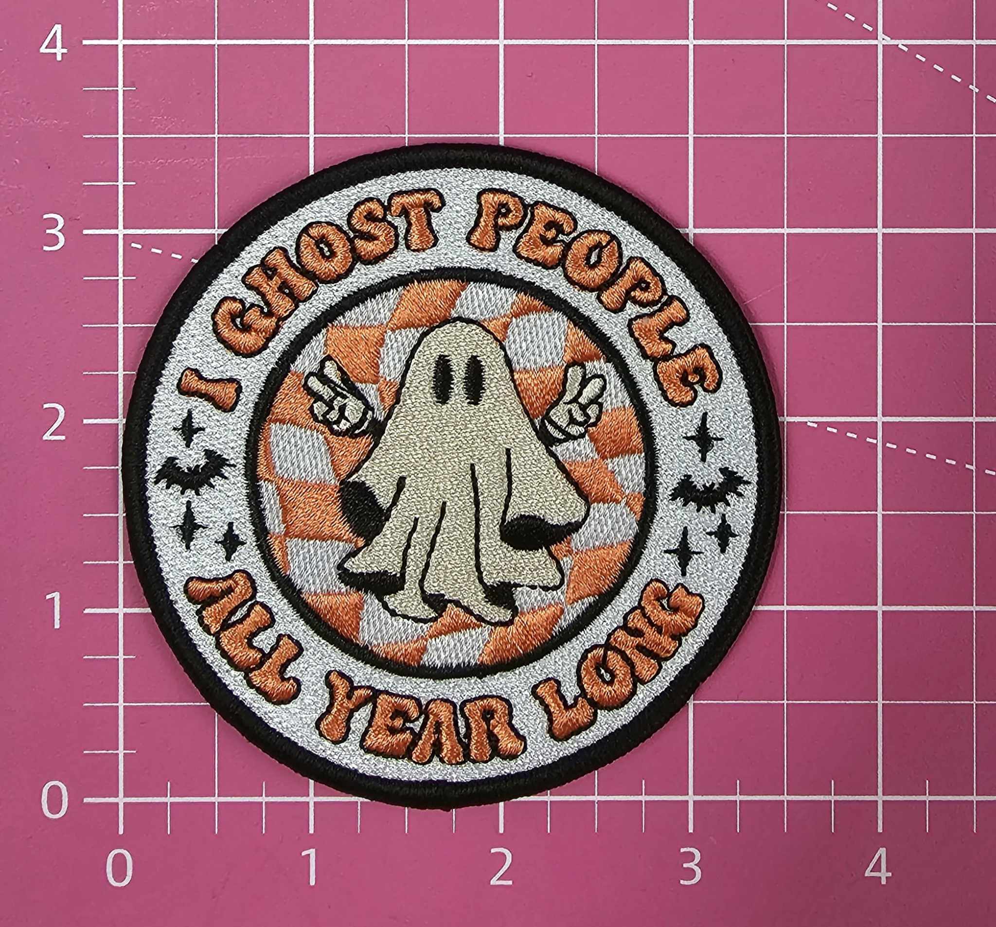 'I Ghost People All Year Long' Embroidery Iron On Patch - Image 3