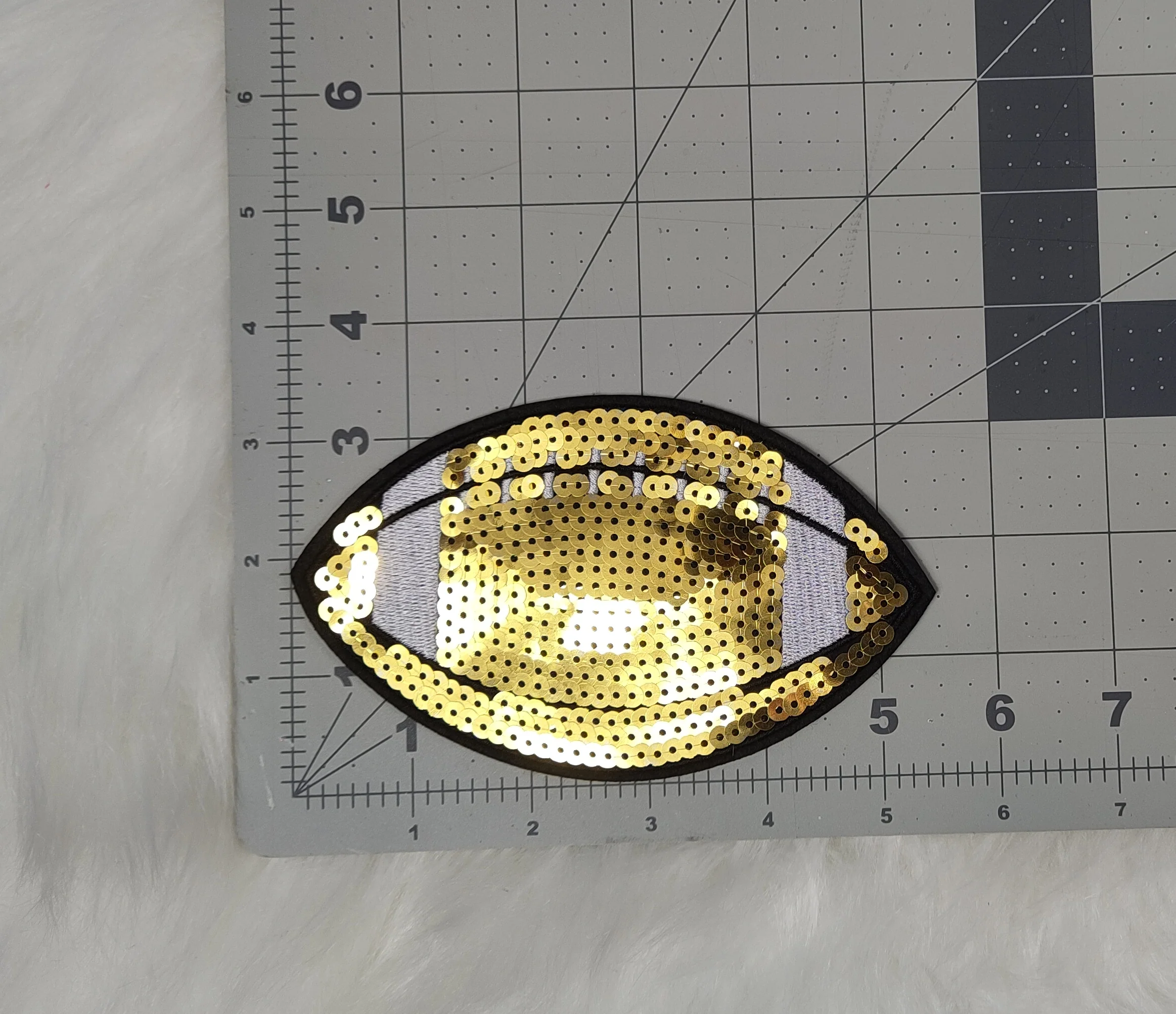 Large Gold Football Sequin Iron On Patch - Image 3
