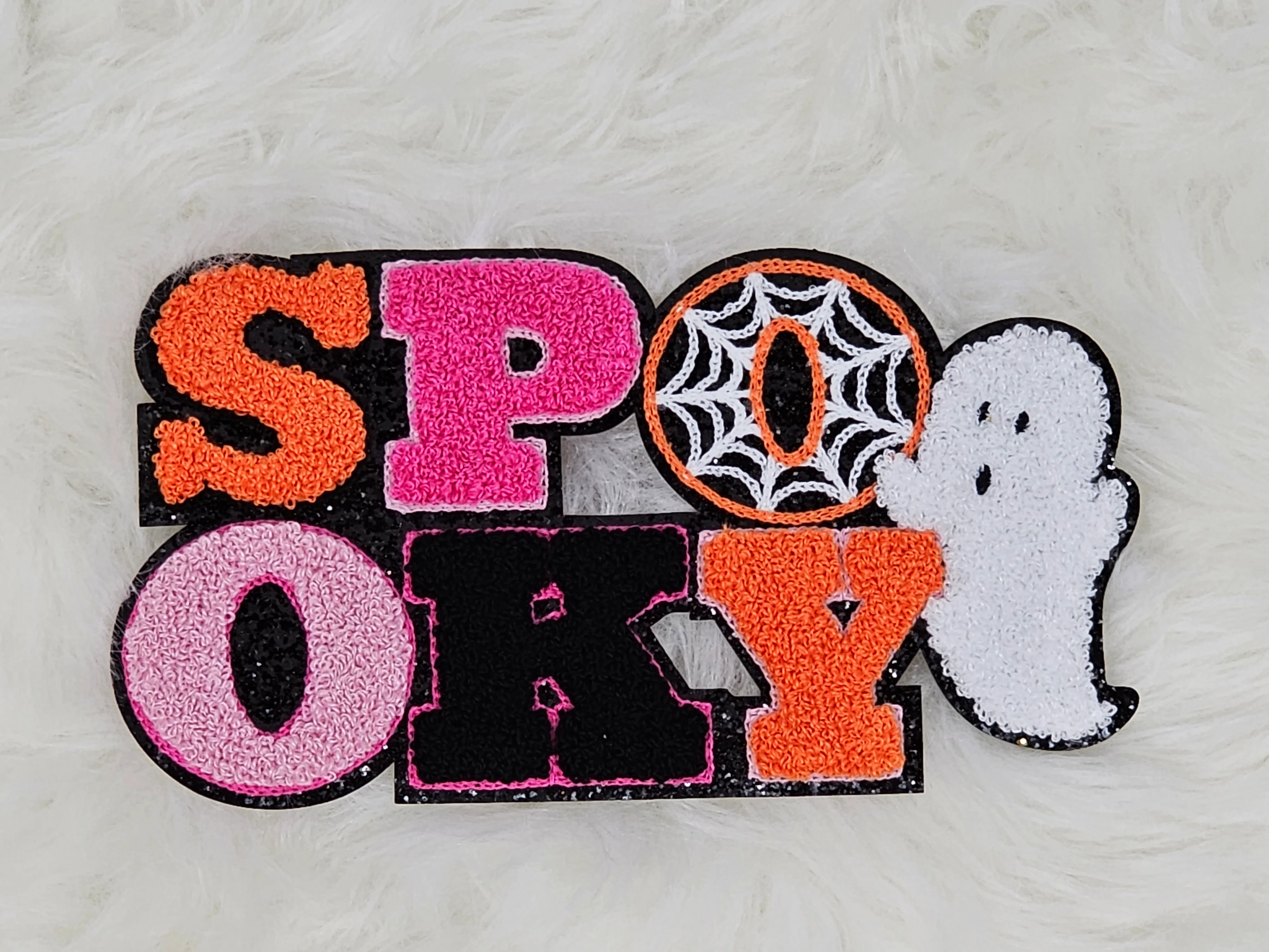 Large Spooky Ghost with Black Glitter Iron On Patch - Image 3
