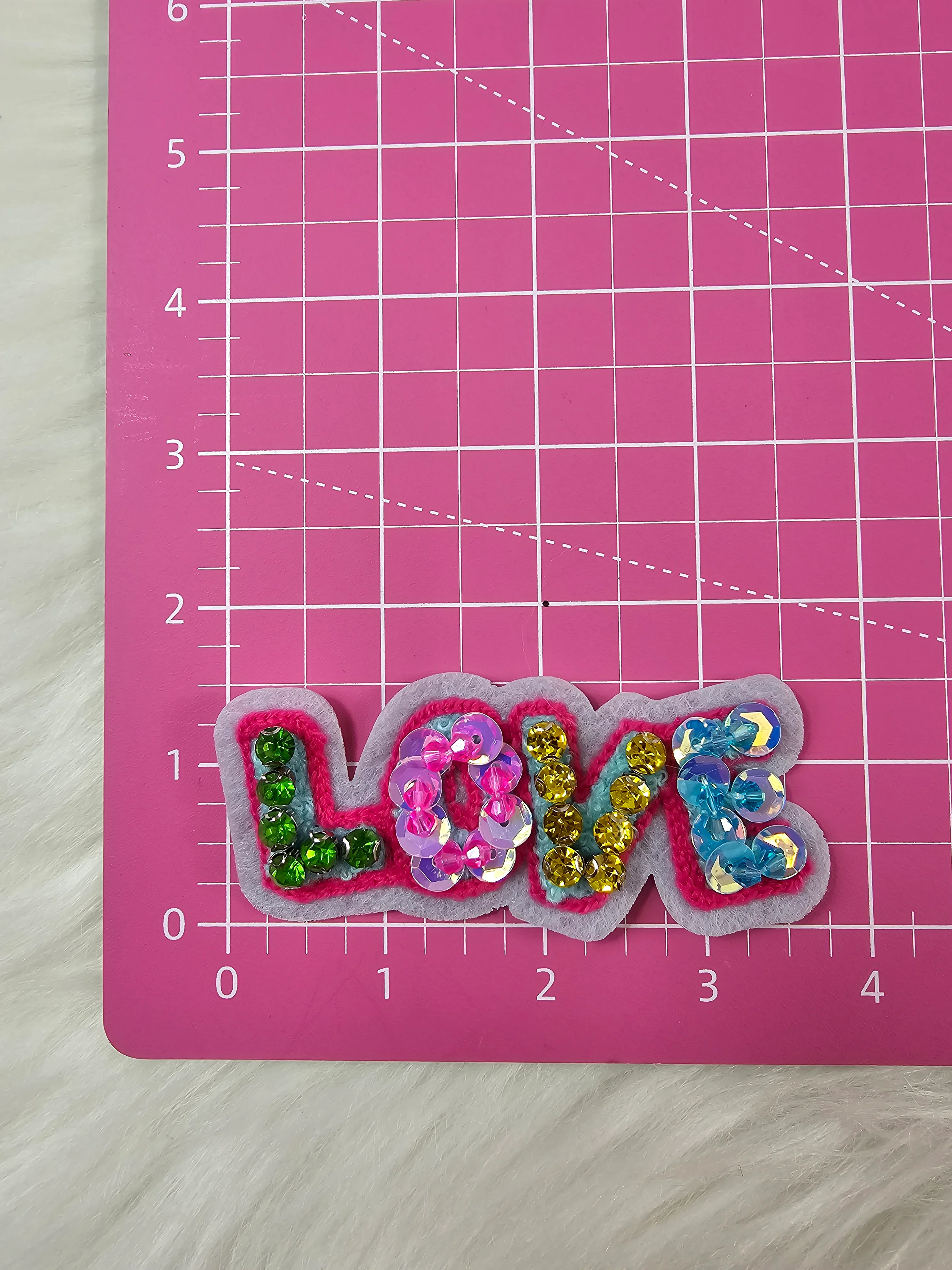 'LOVE' Rhinestone and Beaded Sequin Chenille Iron-on Patch - Image 3