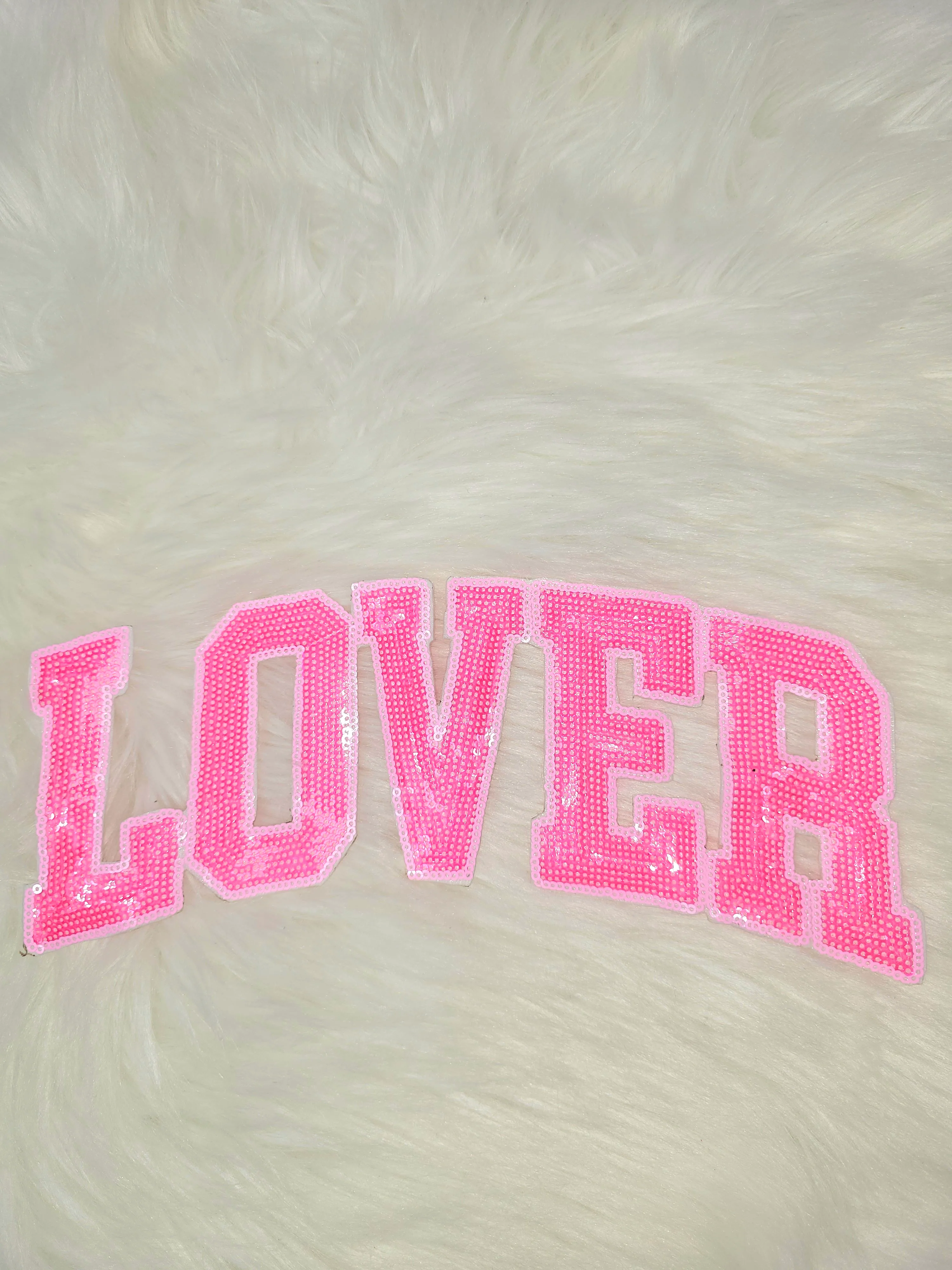 LOVER Pink or Red Sequin Iron On Patch - Image 3