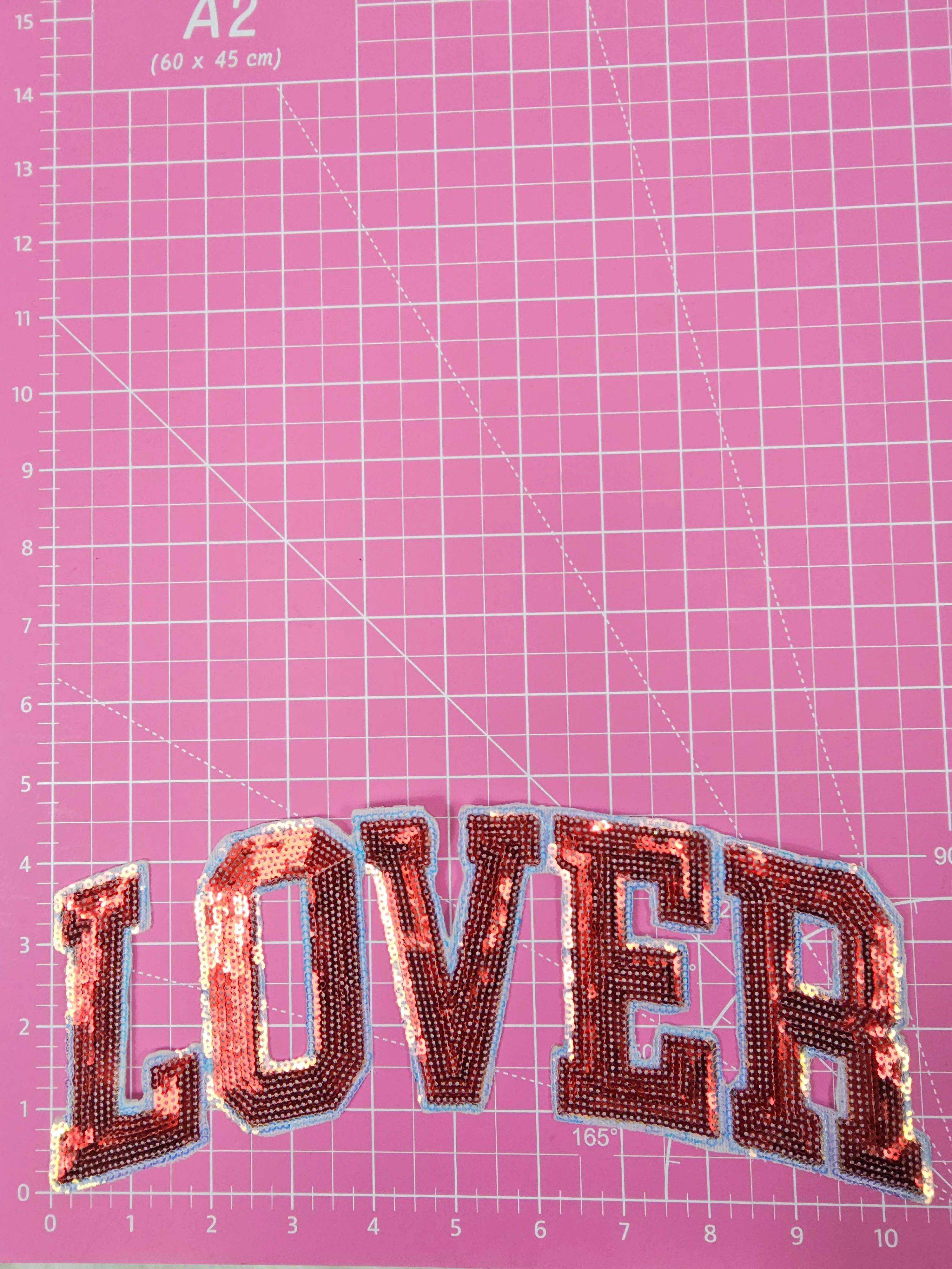 LOVER Pink or Red Sequin Iron On Patch - Image 4