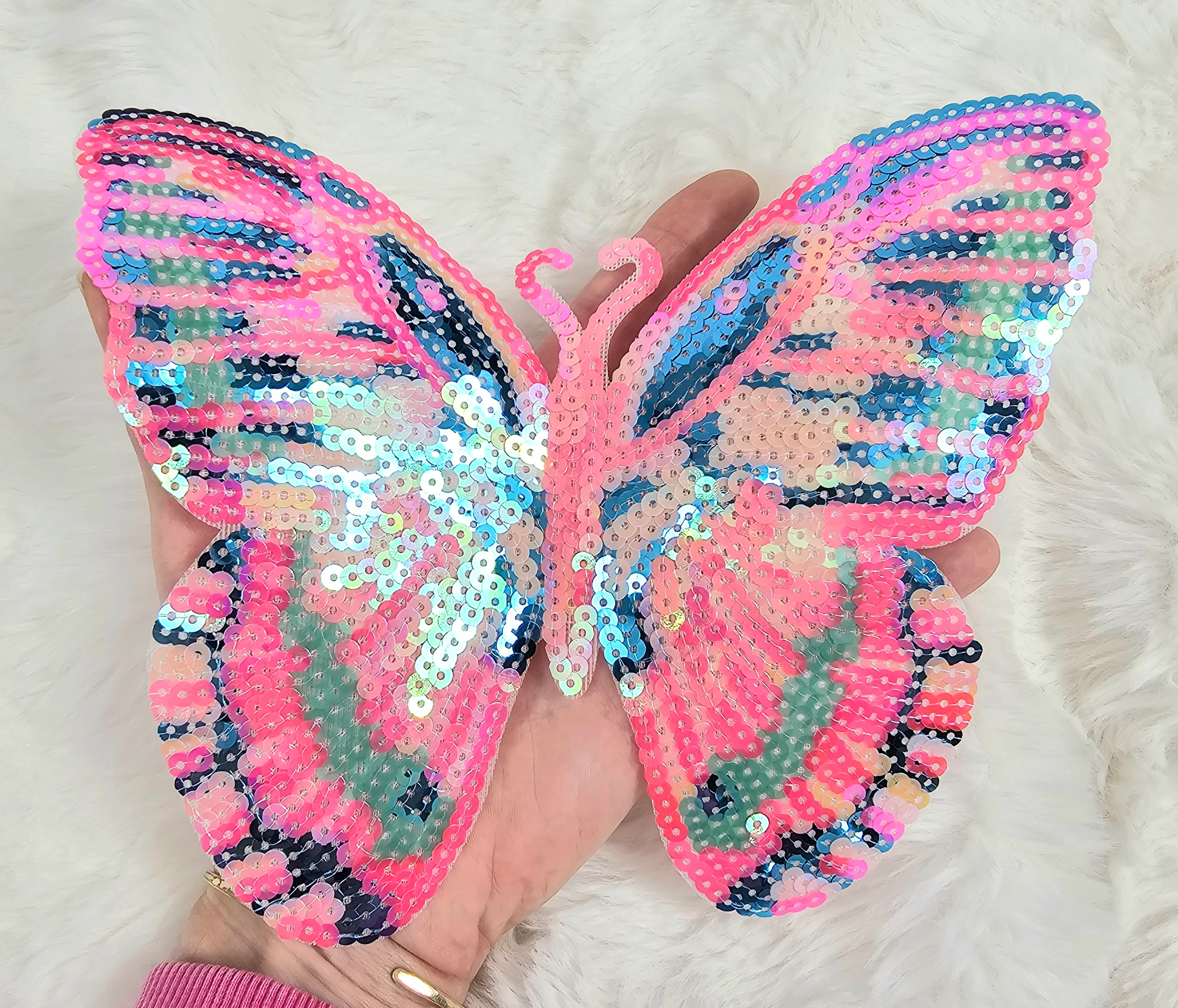 Pink Butterfly Sequin Iron On Patch - Image 3