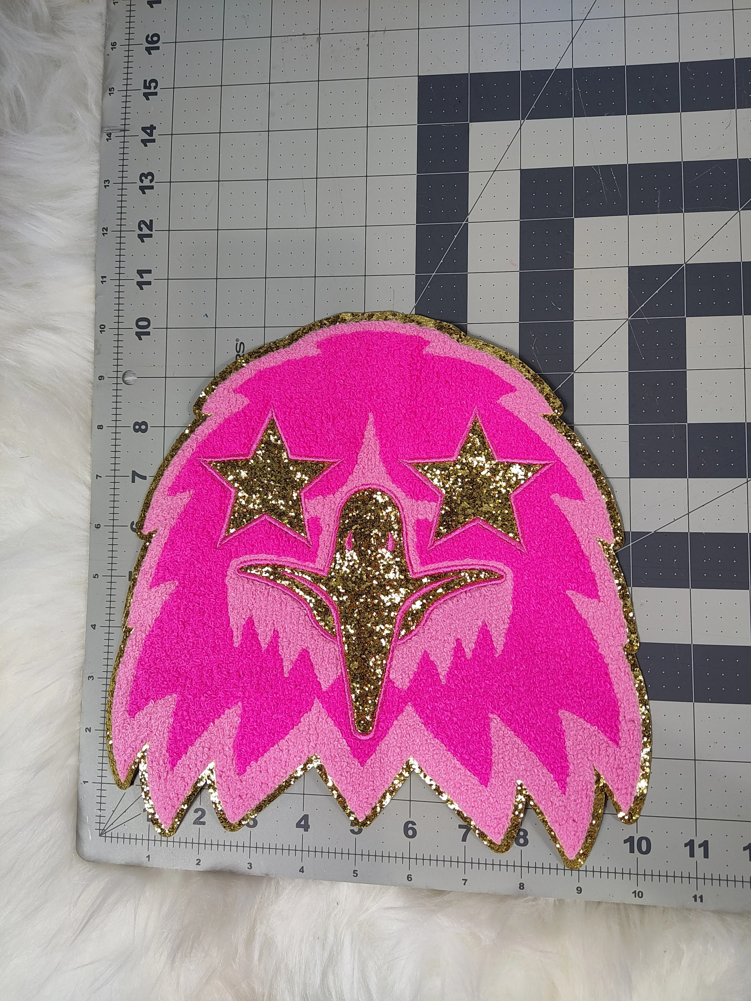 Hot Pink Eagle Mascot with Star Eyes Large Chenille Iron-on Patch - Image 3