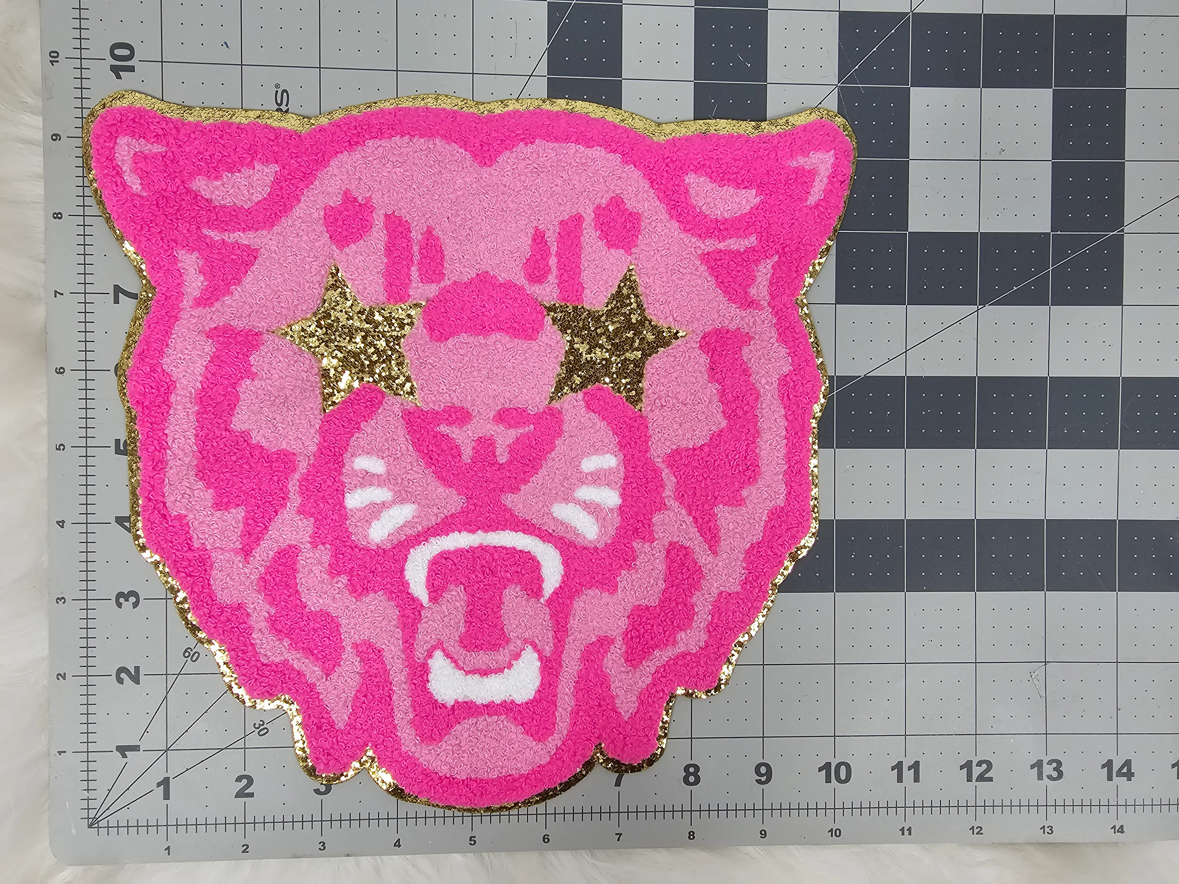 Hot Pink Wildcat Cougar Bobcat Mascot with Star Eyes Large Chenille Iron-on Patch - Image 3