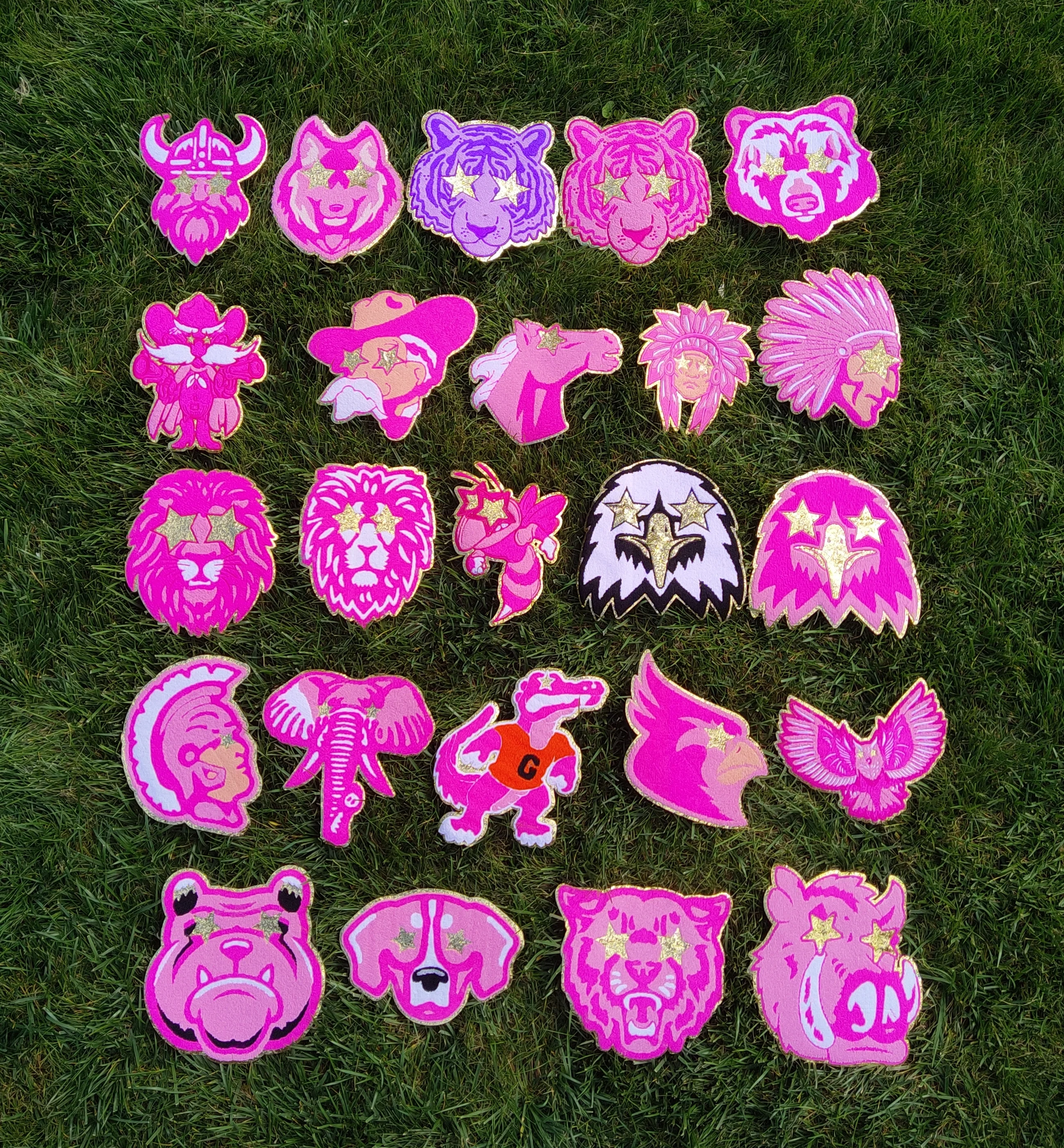Hot Pink Wildcat Cougar Bobcat Mascot with Star Eyes Large Chenille Iron-on Patch - Image 4
