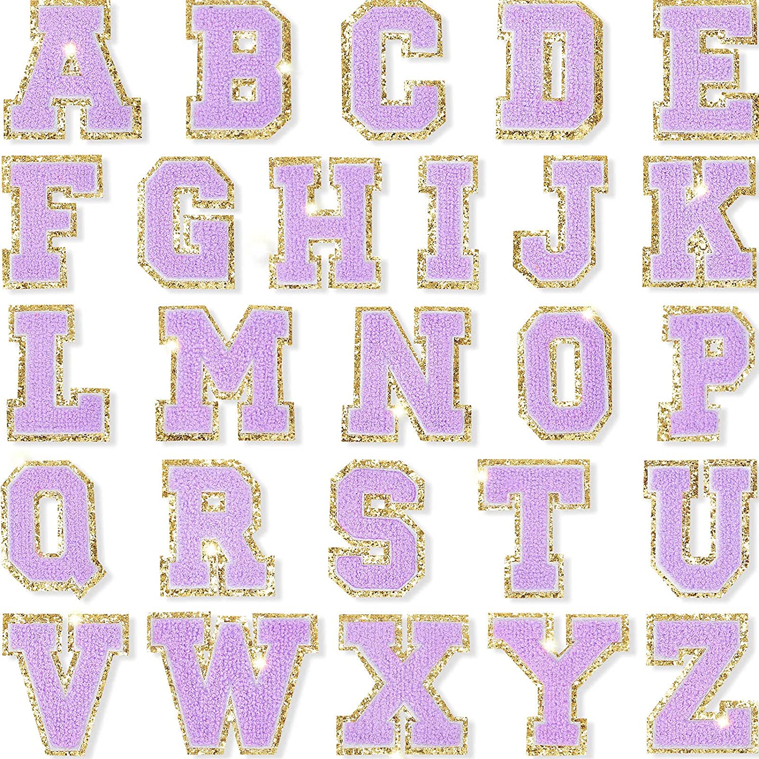 Purple Chenille Iron On Gold Glitter Letter Patches - Image 6