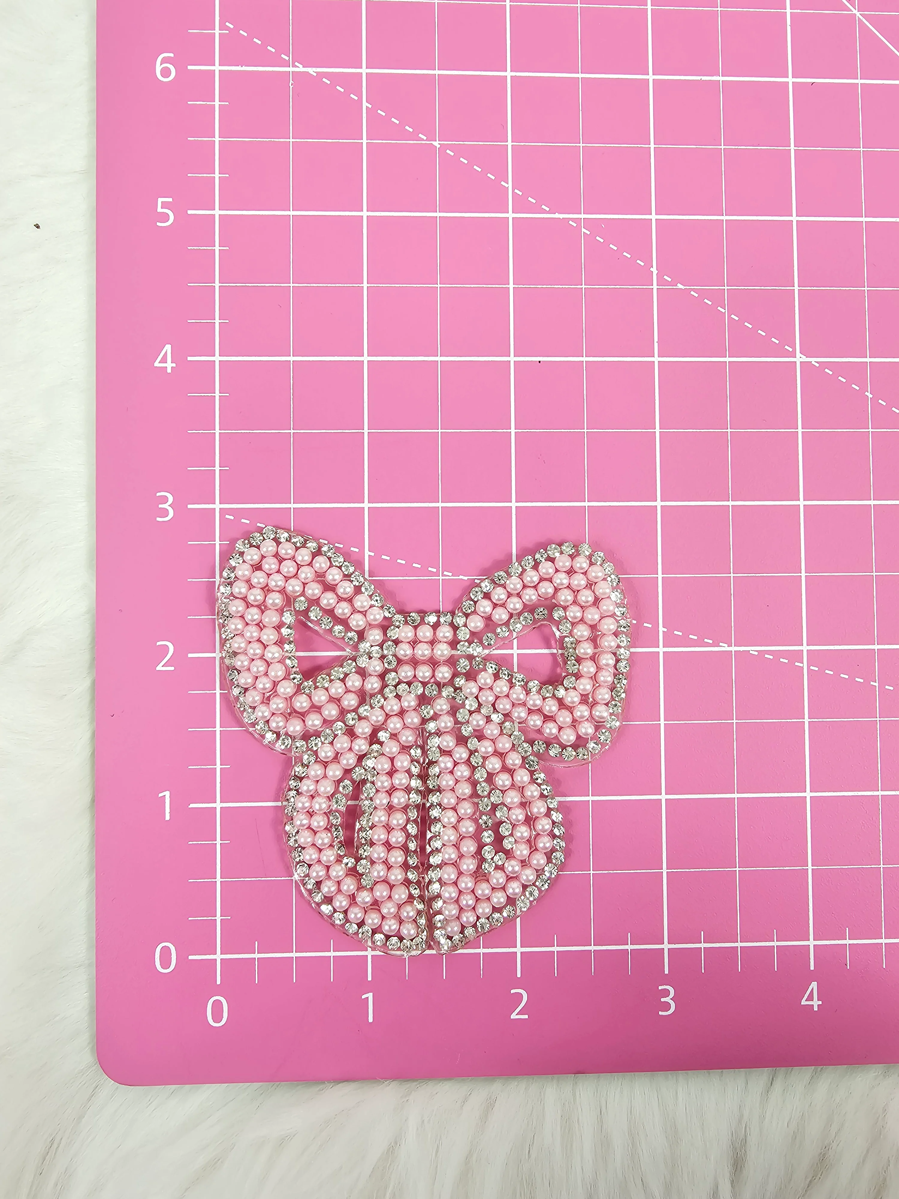 Rhinestone Angel Bow with Silver Outline and Pink Pearl Iron-on Patch - Image 3