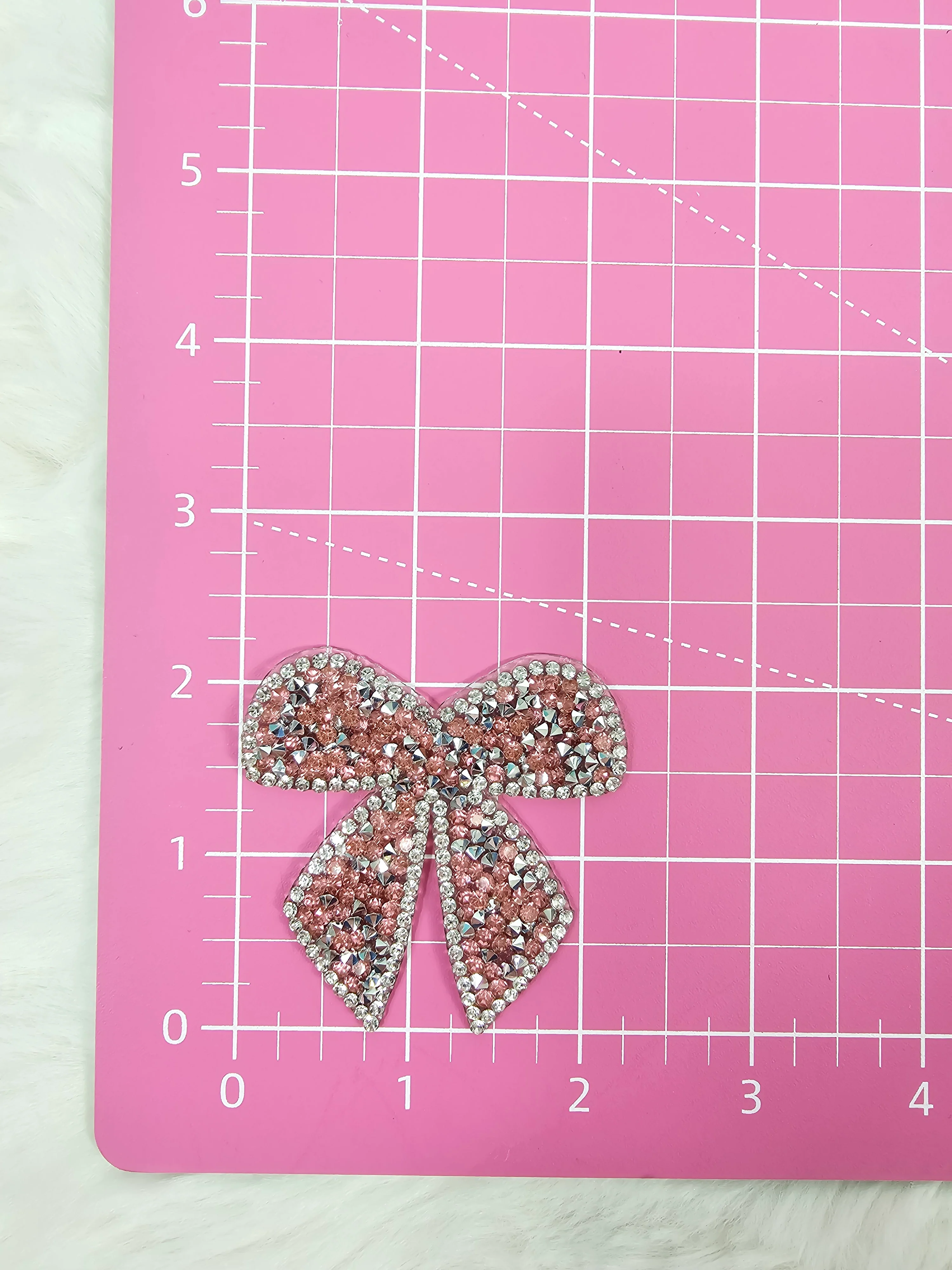 Small Bow with Silver Outline and Pink Rhinestone Iron-on Patch - Image 3