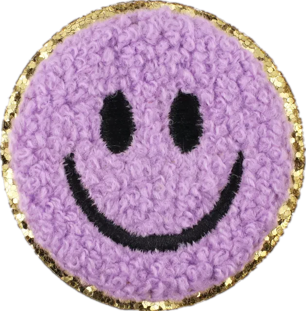 Smile Face Chenille Iron On Gold Glitter Patches - Image 3