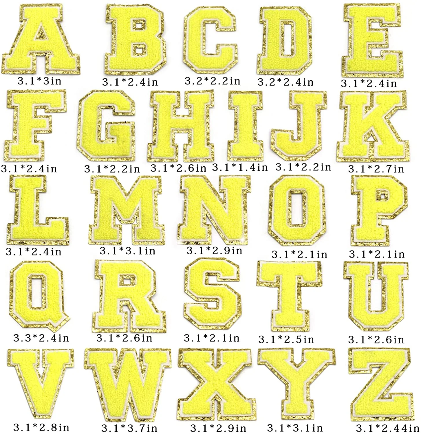 Yellow Chenille Iron On Gold Glitter Letter Patches - Image 3